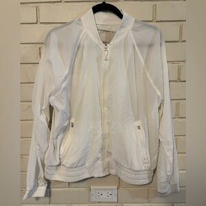 Athleta White Zip-Up Bomber Jacket | Size Medium